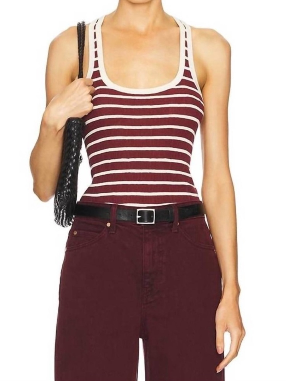 A.L.C. Striped Scoop Tank in Burgundy and Cream, Size XS, EUC